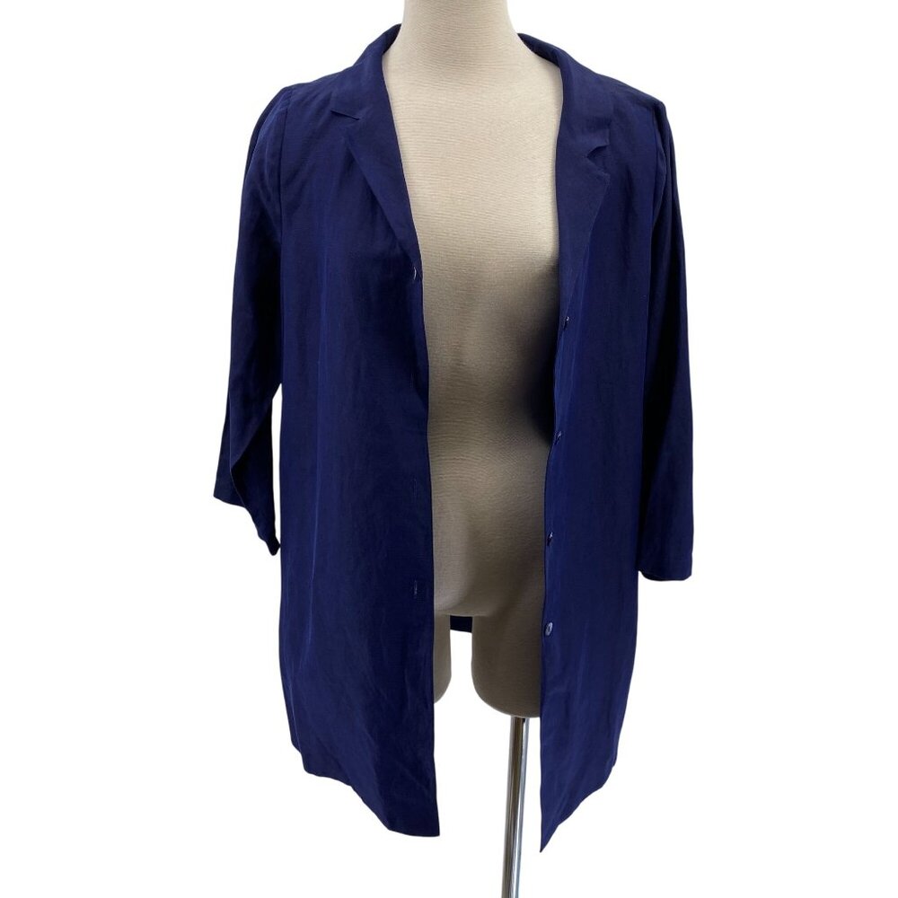 Eileen Fisher linen Silk button front tunic jacket size medium blue cruise vacat
